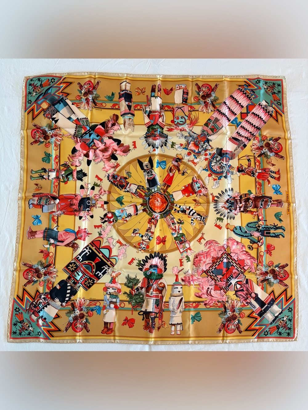 Hermes Carre 90 Silk Scarf in Mustard Yellow